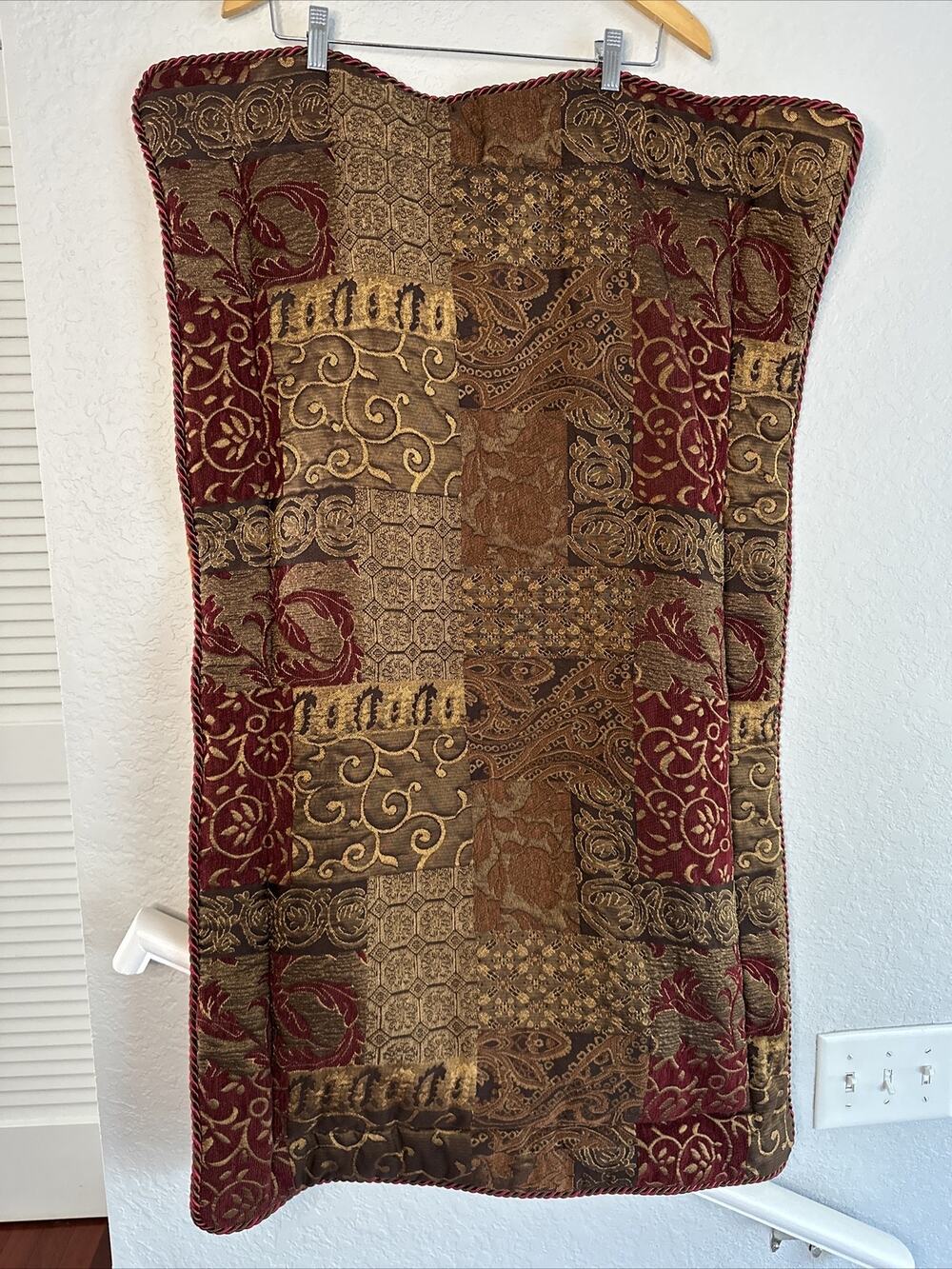 Croscill Galleria One KING Quilted Sham Red Brown Patchwork Flanged Regal